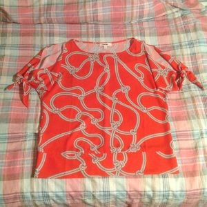 Nautical Rope Print Tie-Sleeve Blouse